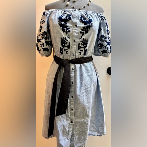 Zara Embroidered Sequinned Blue Dress &  Black Belt - Picture 1 of 16